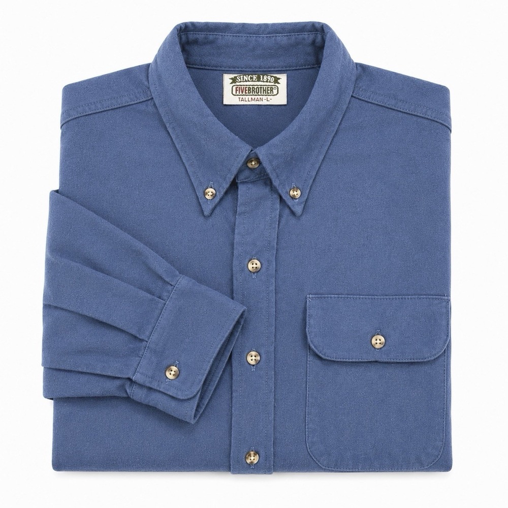 Vintage Five Brother Tallman Blue Chamois Cloth Flannel Work Shirt USA Made L
